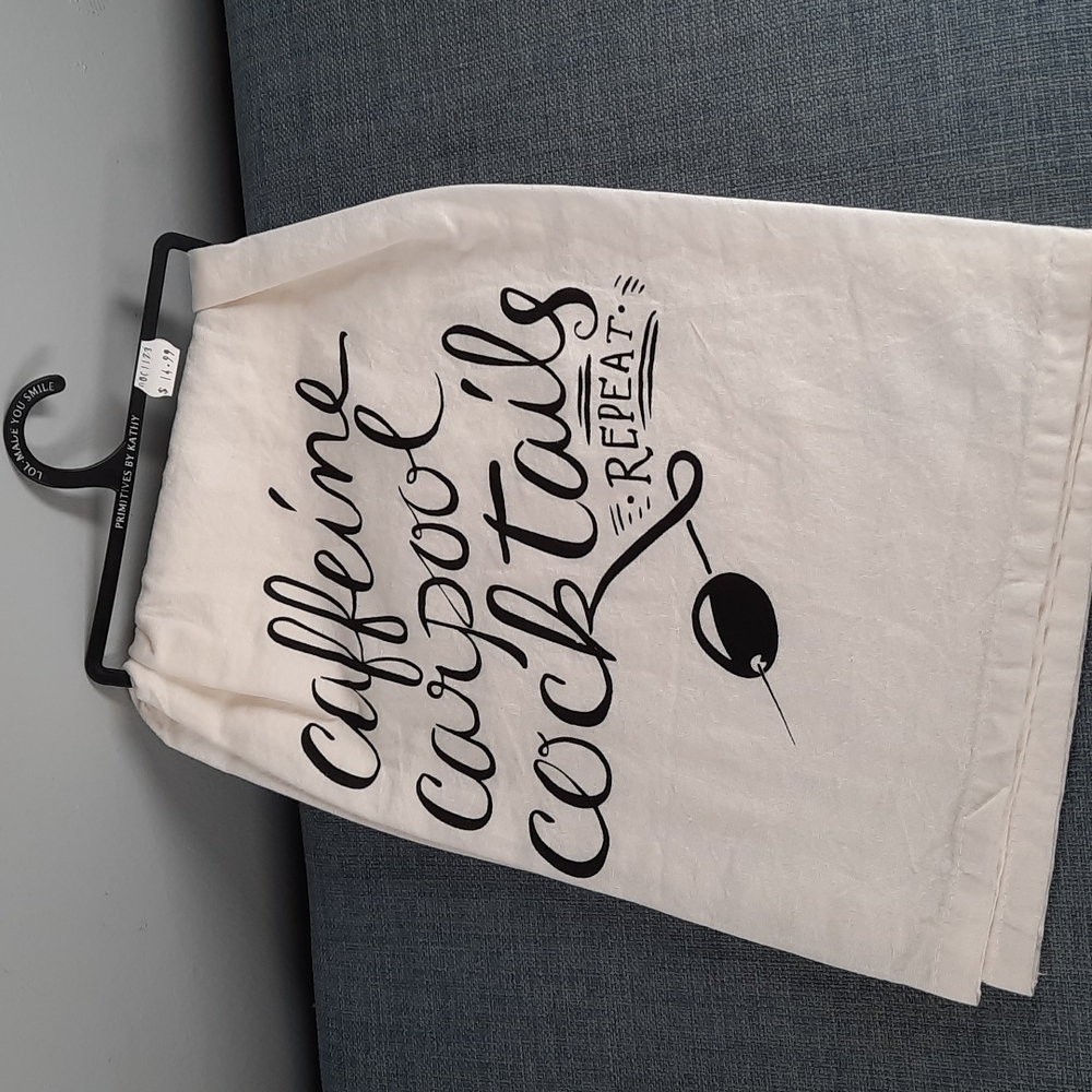 Caffeine Carpool Cocktails Repeat Busy Day Funny Cotton Kitchen Dish Towel NWT